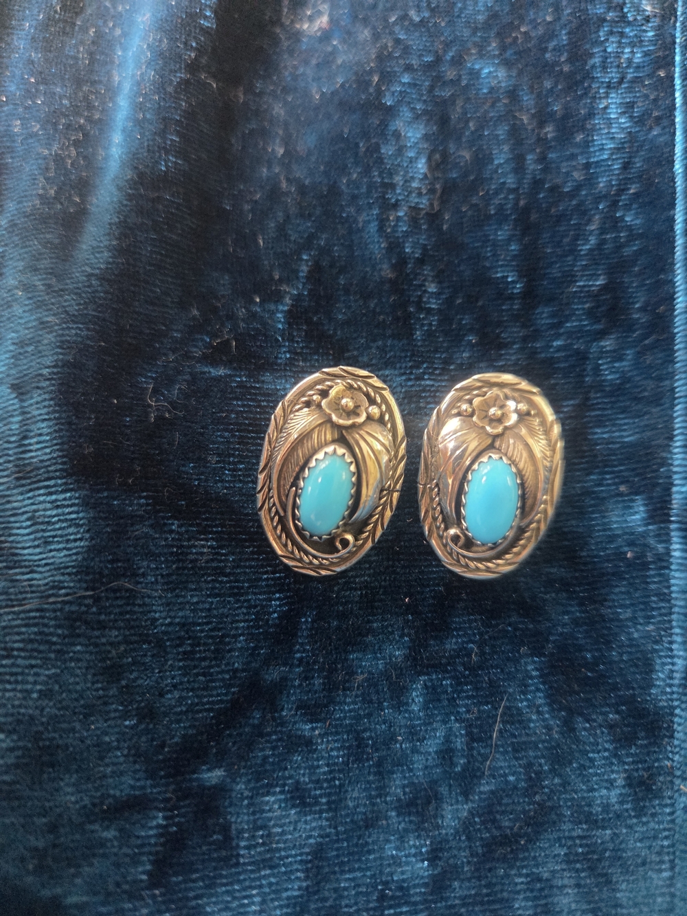 Turquoise Oval Floral Silver Earrings - Women Jewelry